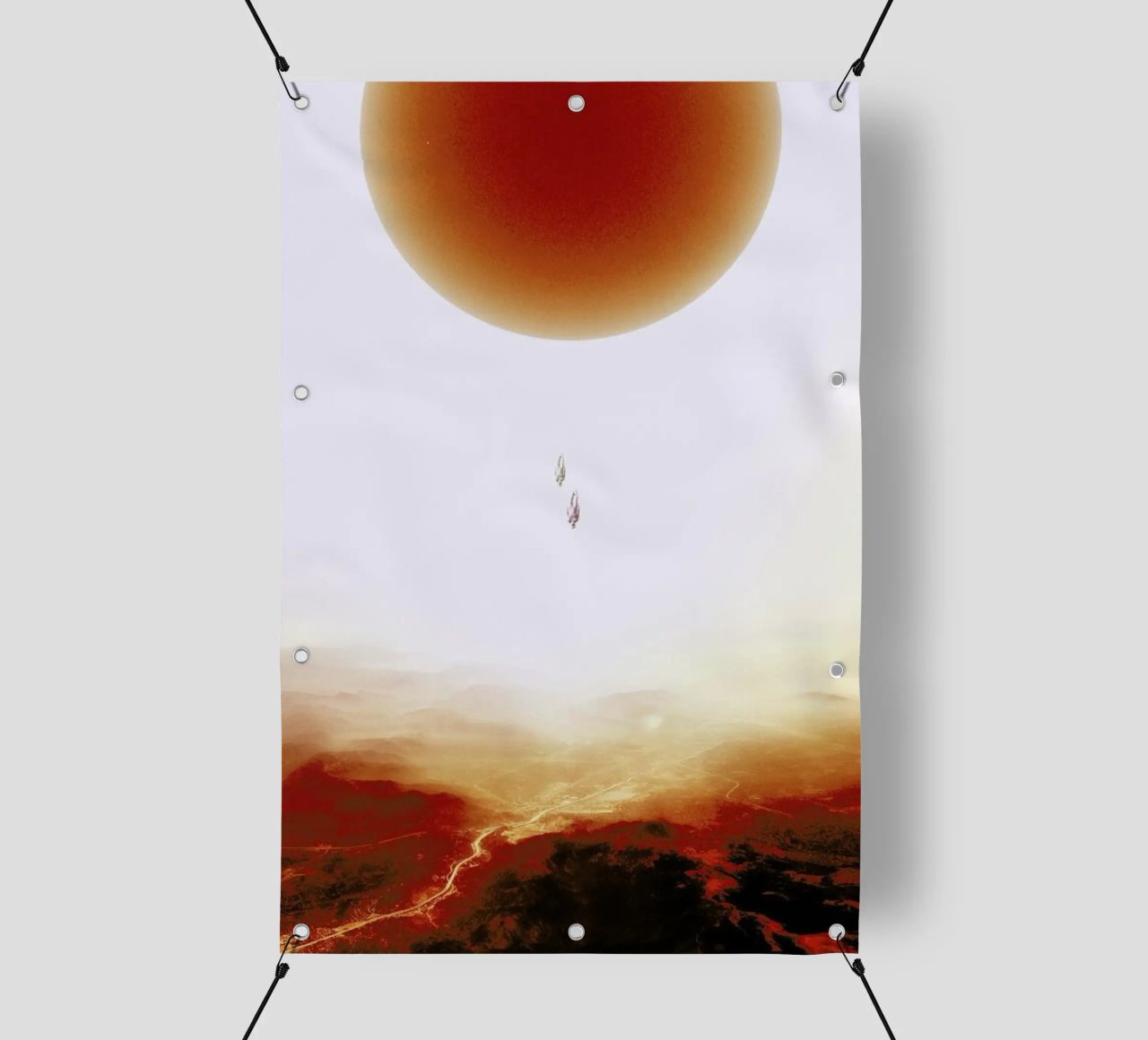 Descent of two skydivers over an alien red desert planet telo in pvc da Stoian Hitrov