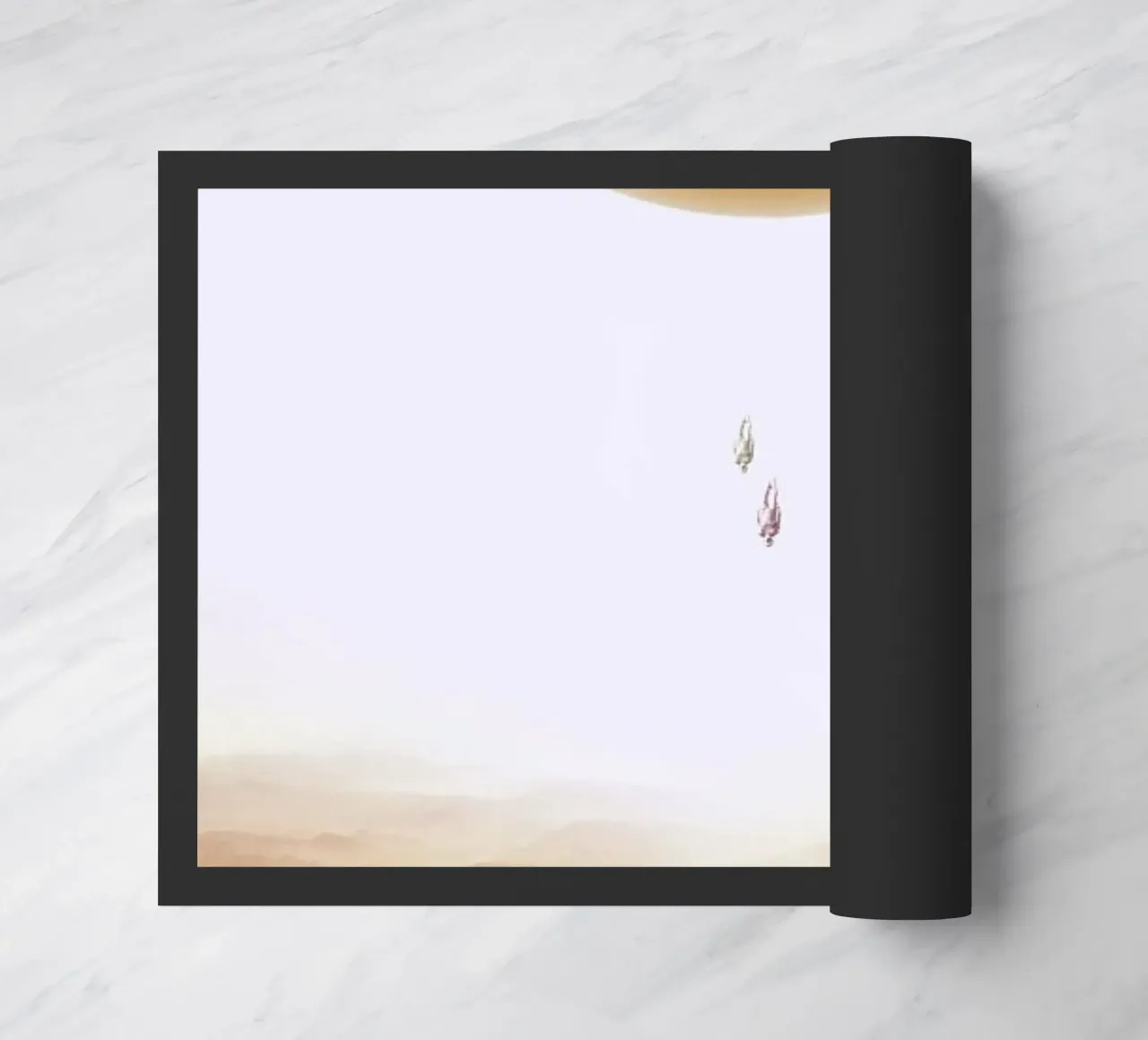 Descent of two skydivers over an alien red desert planet Fußmatte von Stoian Hitrov