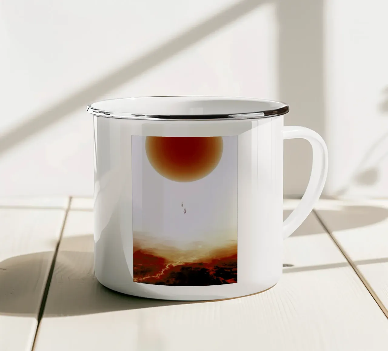 Descent of two skydivers over an alien red desert planet Emaille Tasse von Stoian Hitrov