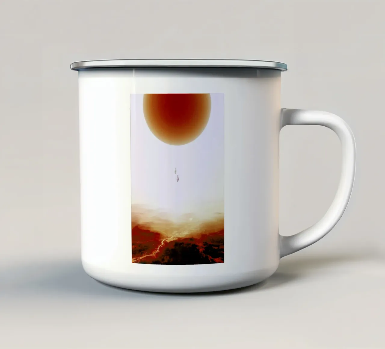 Descent of two skydivers over an alien red desert planet Emaille Tasse von Stoian Hitrov