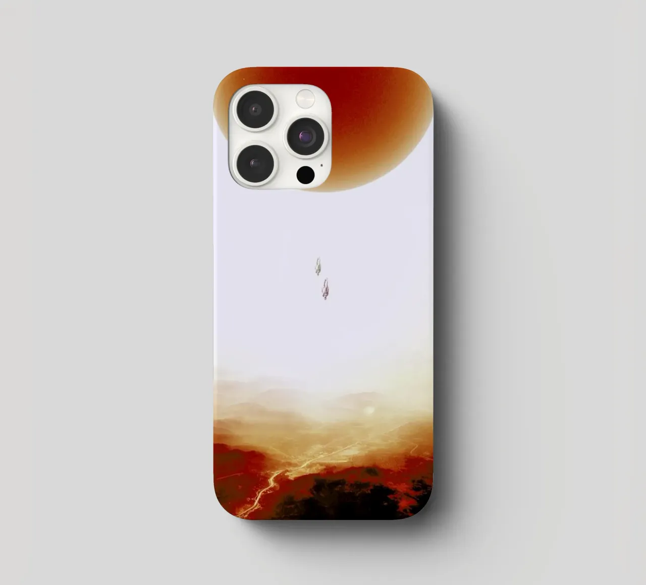Descent of two skydivers over an alien red desert planet cover iphone da Stoian Hitrov