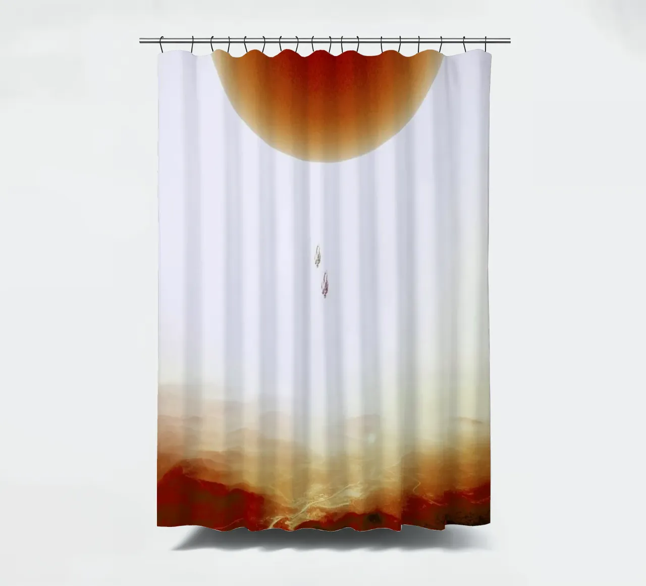 Descent of two skydivers over an alien red desert planet tenda da doccia da Stoian Hitrov