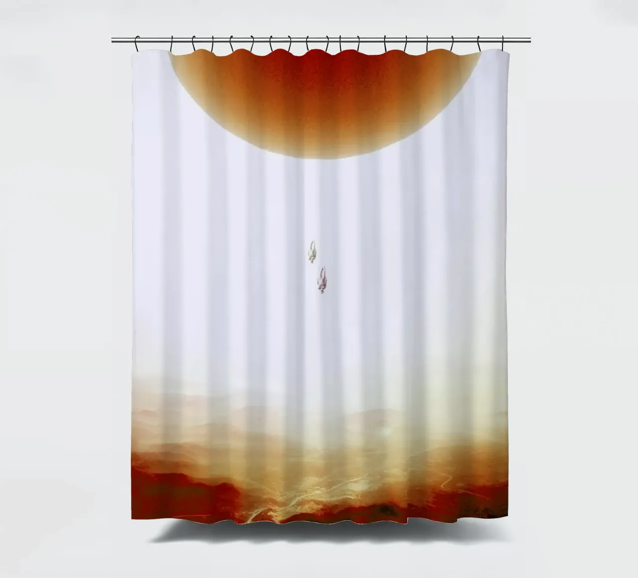 Descent of two skydivers over an alien red desert planet tenda da doccia da Stoian Hitrov