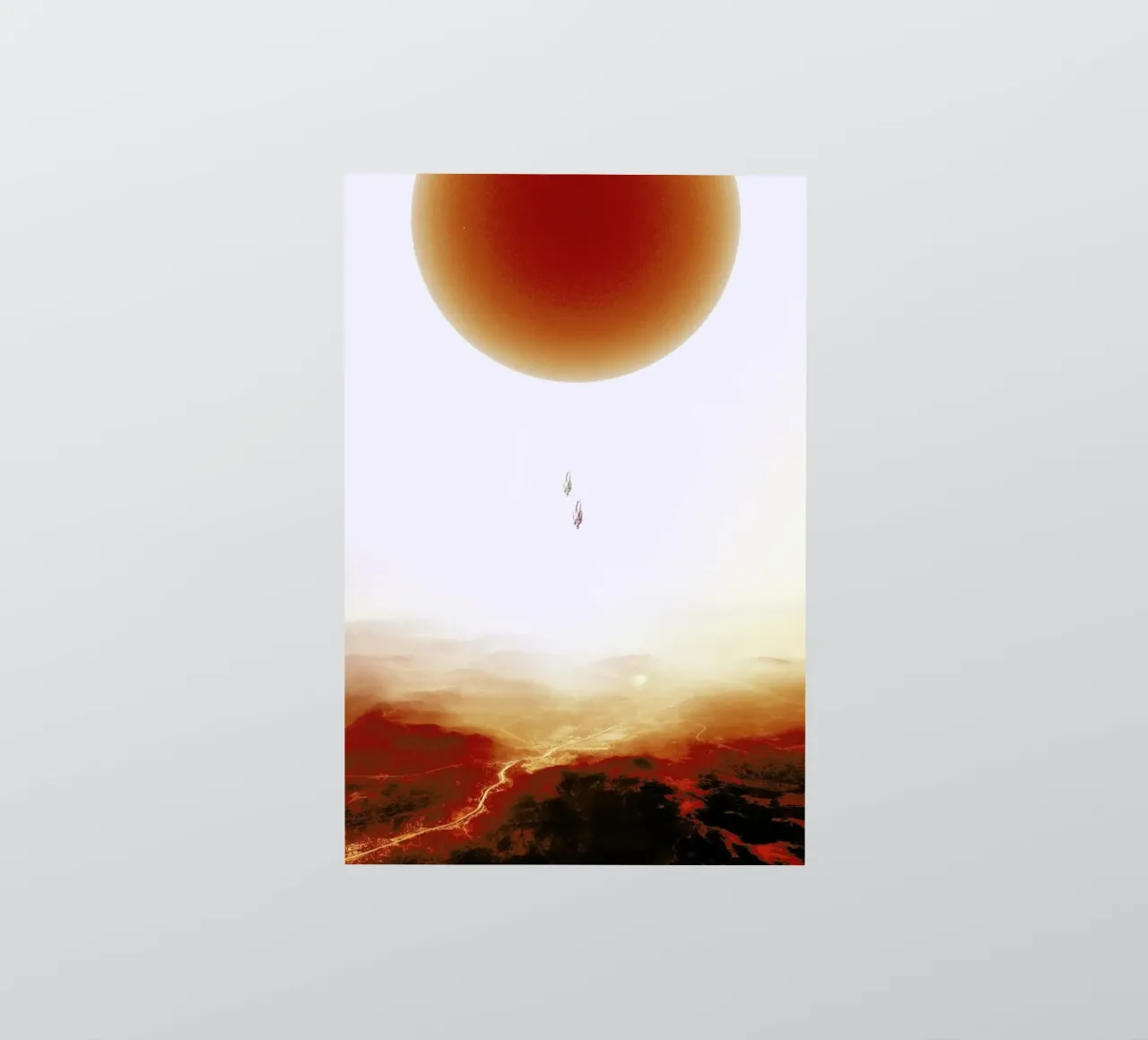 Descent of two skydivers over an alien red desert planet pegatina de Stoian Hitrov
