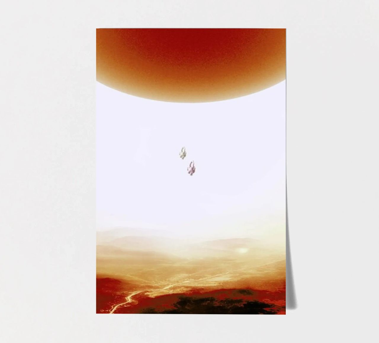 Descent of two skydivers over an alien red desert planet foglio adesivo da Stoian Hitrov