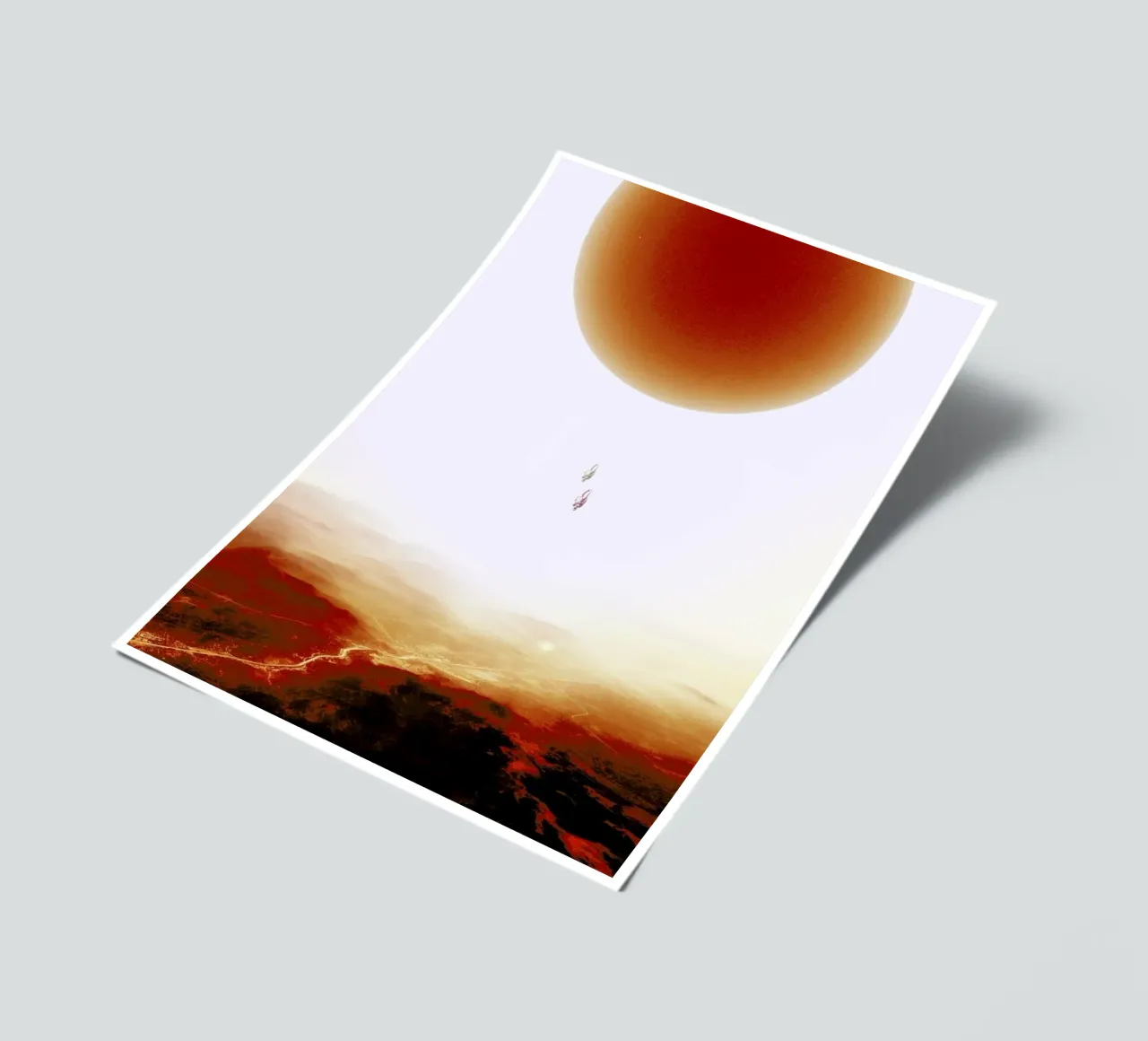 Descent of two skydivers over an alien red desert planet Stickerbogen von Stoian Hitrov