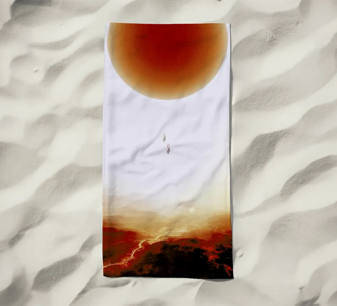 Descent of two skydivers over an alien red desert planet telo mare da Stoian Hitrov