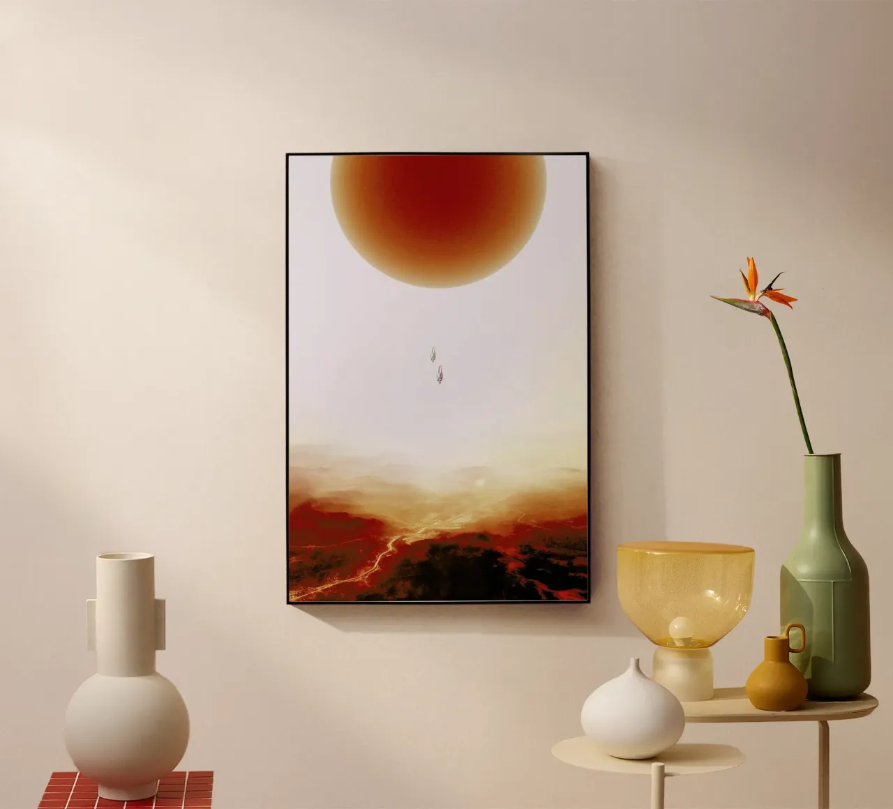 Descent of two skydivers over an alien red desert planet plexiglass da Stoian Hitrov