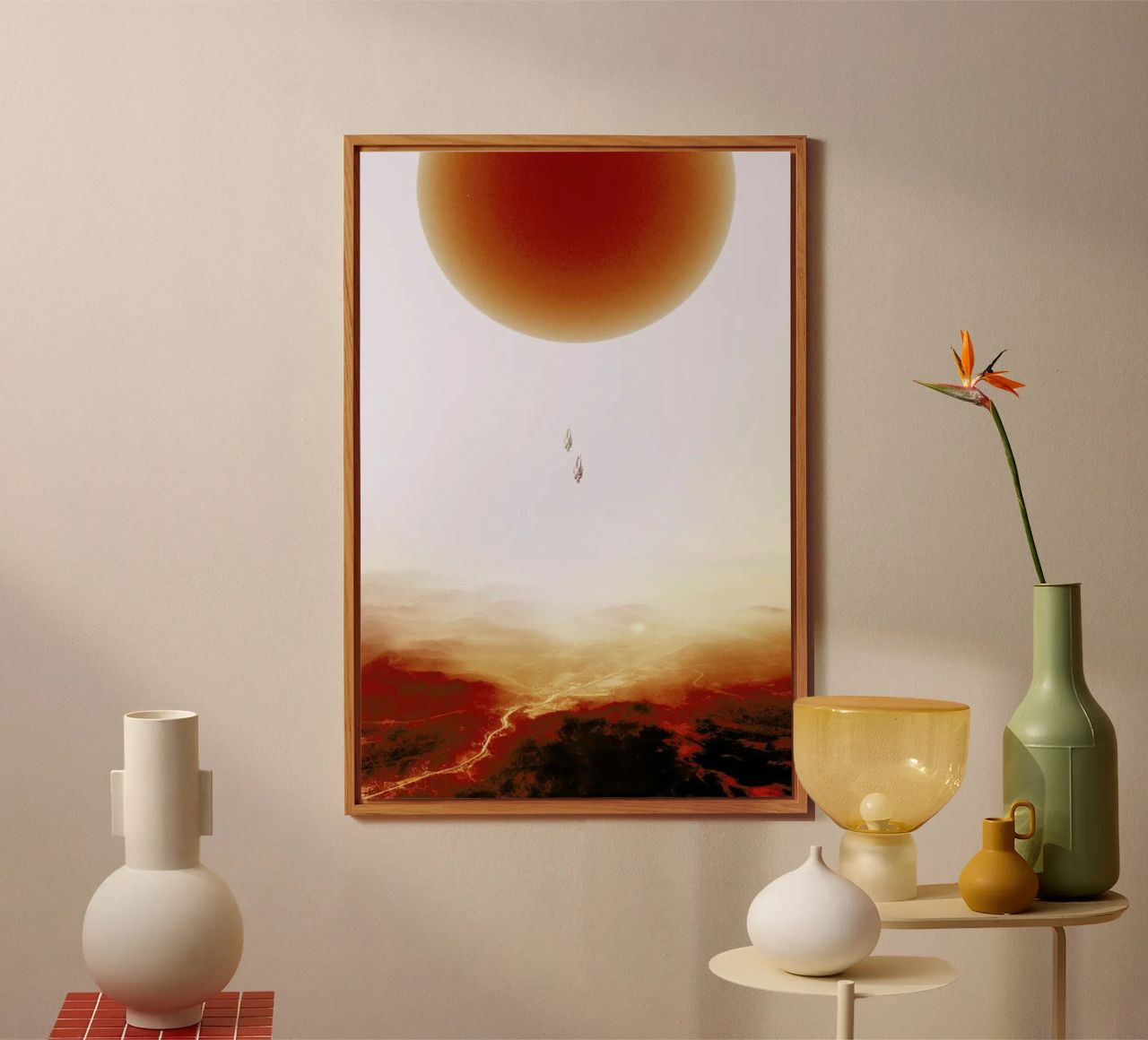 Descent of two skydivers over an alien red desert planet alluminio dibond da Stoian Hitrov