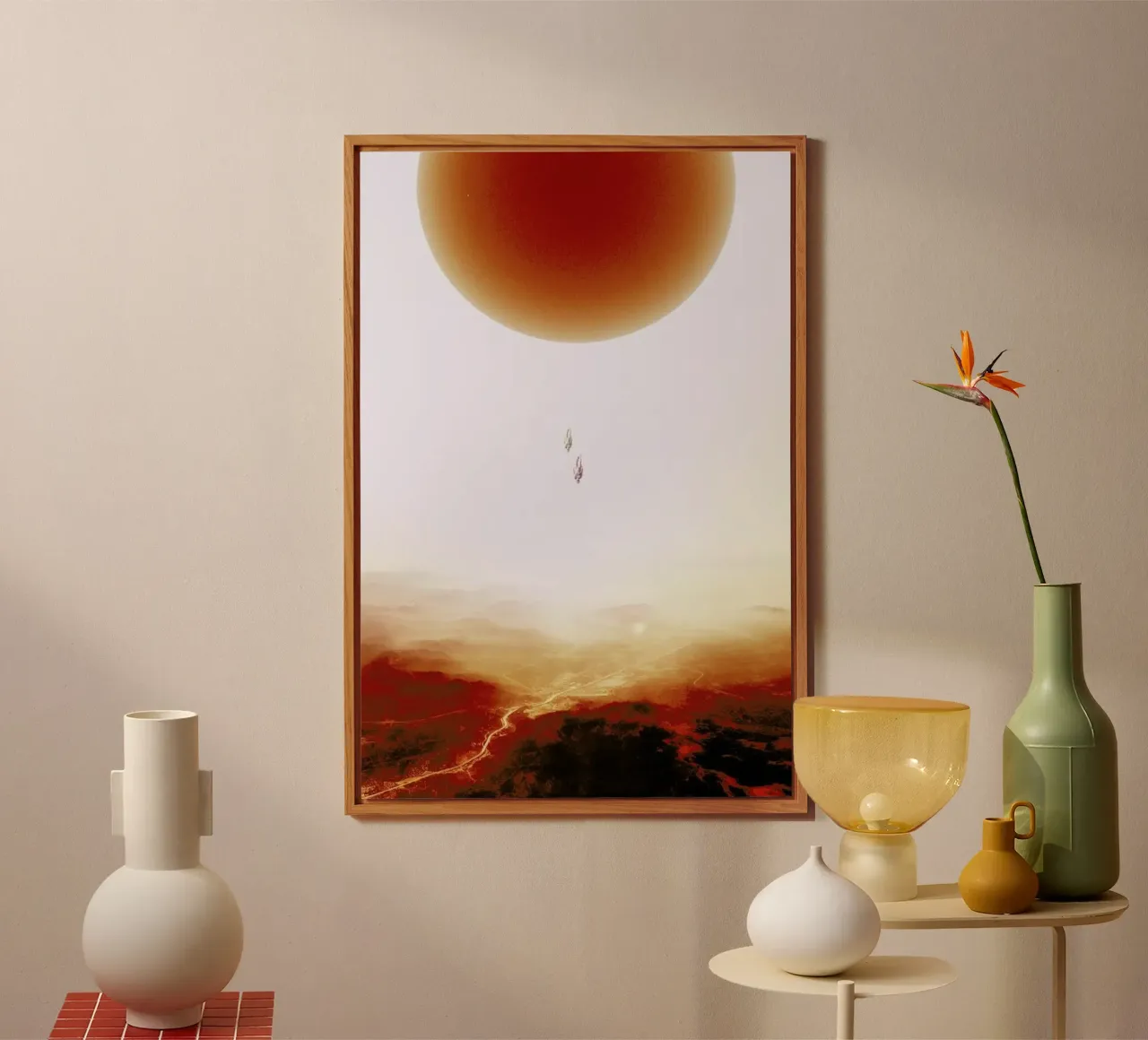 Descent of two skydivers over an alien red desert planet Alu-Dibond von Stoian Hitrov