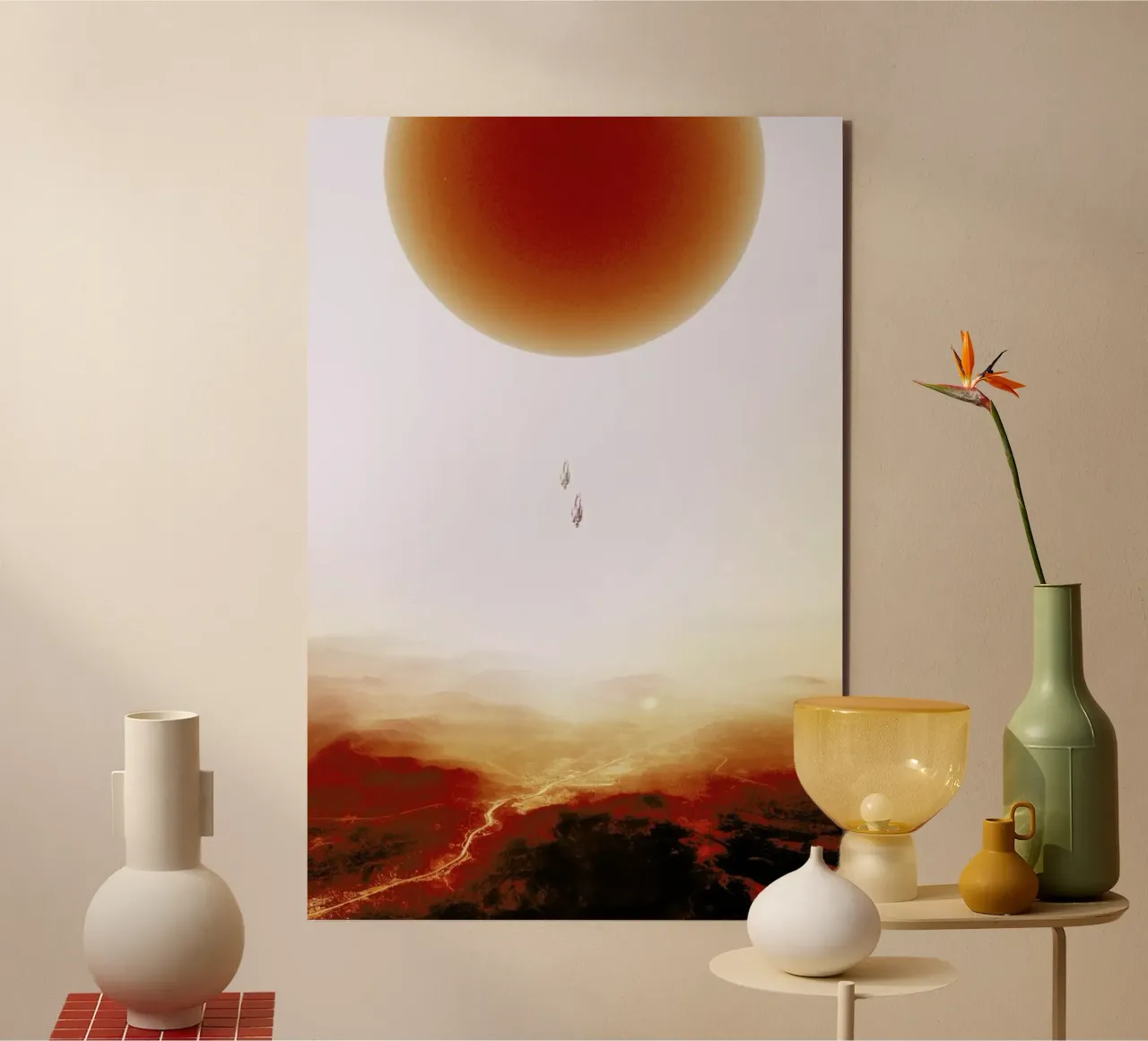 Descent of two skydivers over an alien red desert planet alluminio dibond da Stoian Hitrov