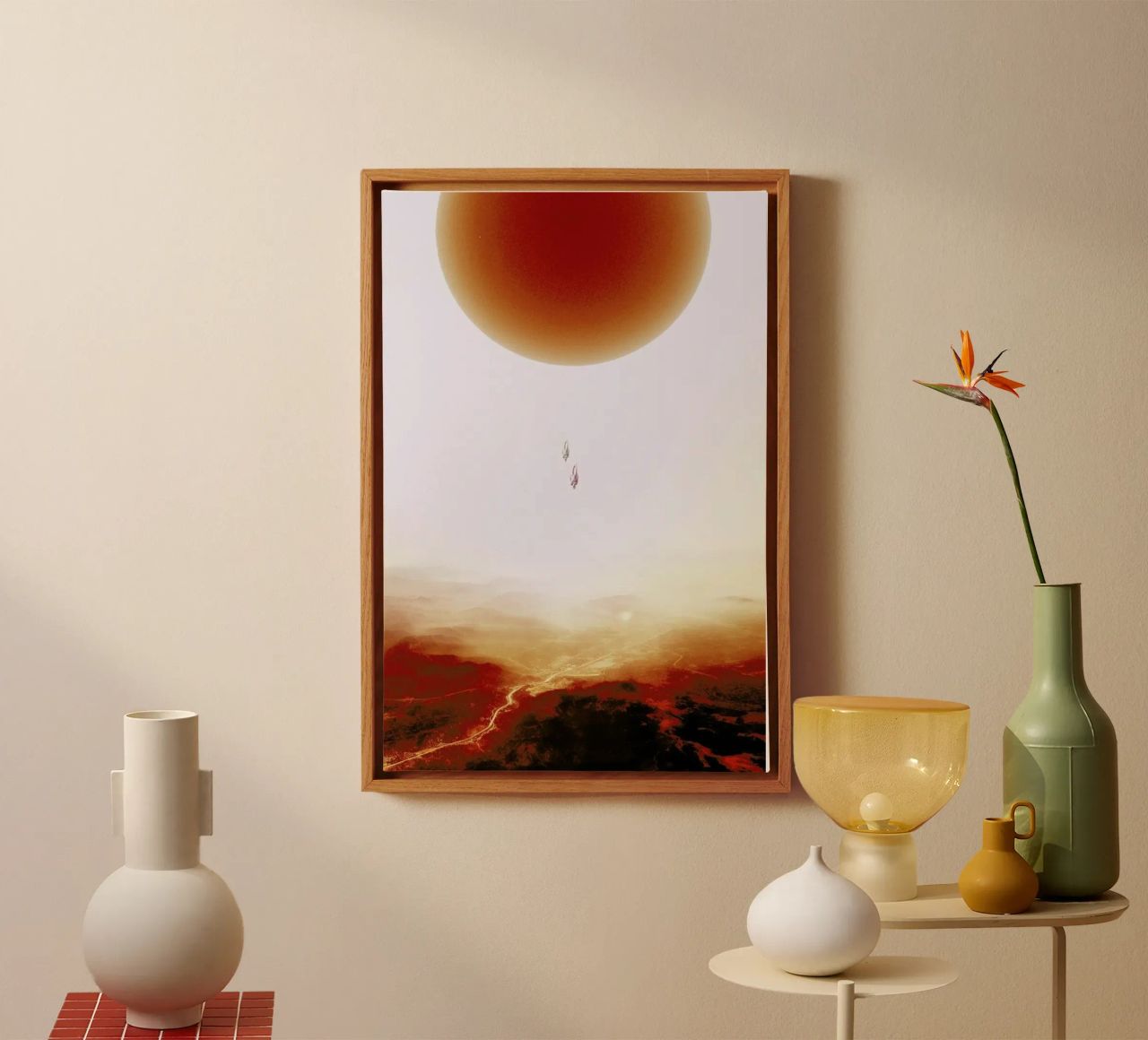 Descent of two skydivers over an alien red desert planet canvas by Stoian Hitrov