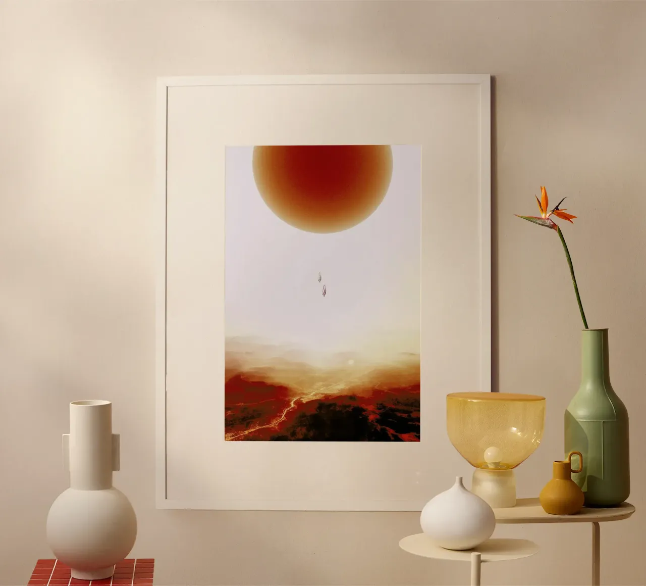 Descent of two skydivers over an alien red desert planet hahnemühle de Stoian Hitrov