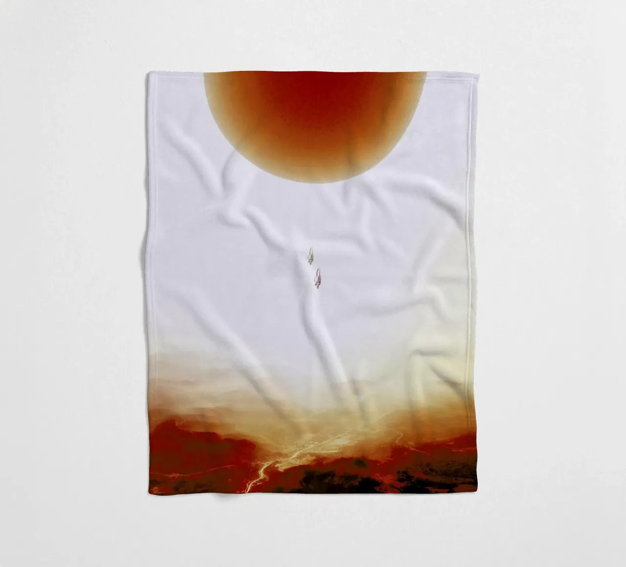 Descent of two skydivers over an alien red desert planet Fleecedecke von Stoian Hitrov