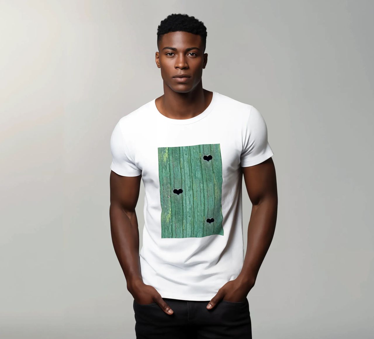 Un tocco d'amore rustico - Porta in legno con ritagli di cuore t-shirt da Curious Collections by Marielle Leenders
