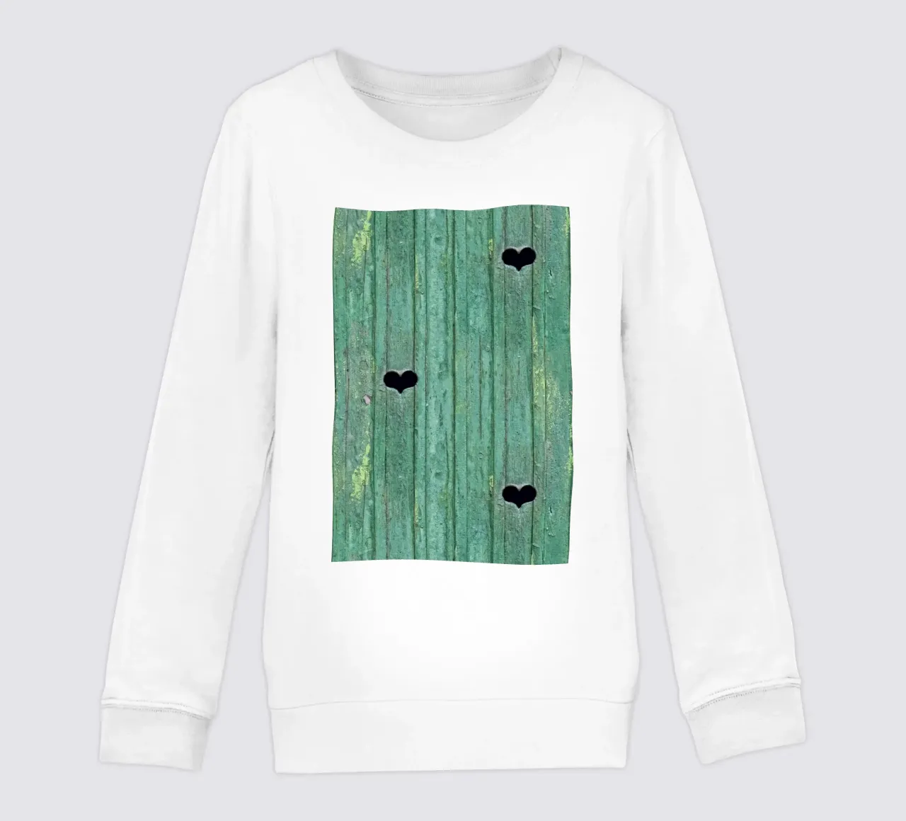 A Rustic Touch of Love - Wooden Door with Heart Cutouts kids sweatshirt by Curious Collections by Marielle Leenders