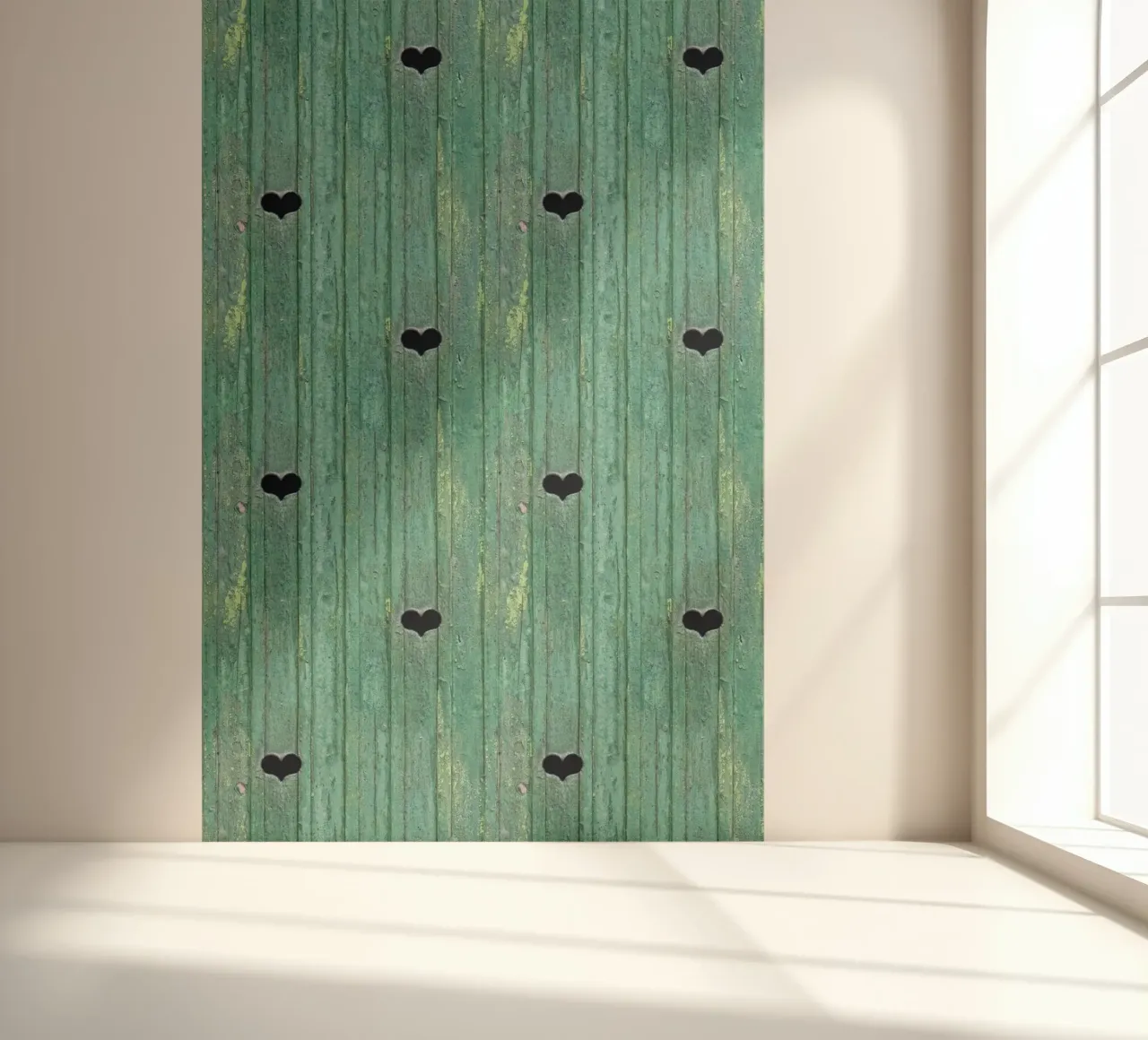 Une touche d'amour rustique - Porte en bois avec découpes en forme de cœur papier peint photo de Curious Collections by Marielle Leenders