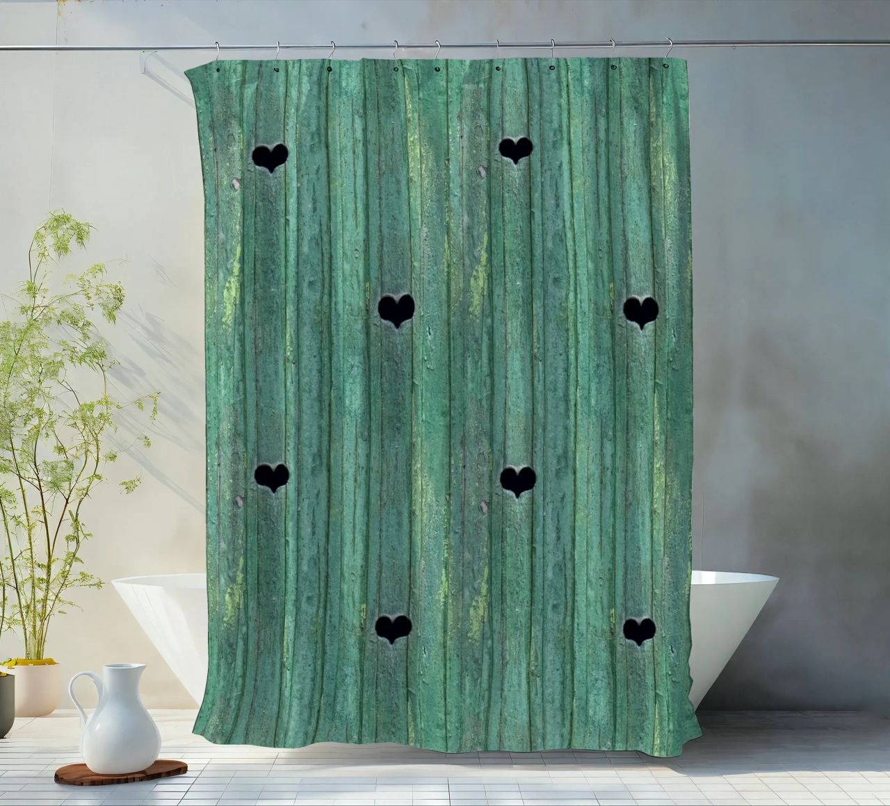 Un tocco d'amore rustico - Porta in legno con ritagli di cuore tenda da doccia da Curious Collections by Marielle Leenders