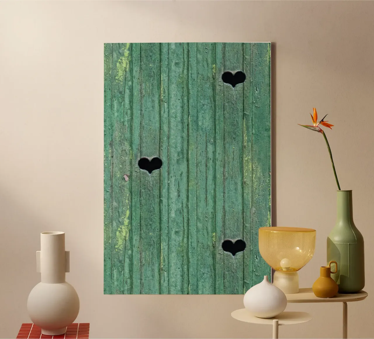 Une touche d'amour rustique - Porte en bois avec découpes en forme de cœur toile avec Caisse américaine de Curious Collections by Marielle Leenders