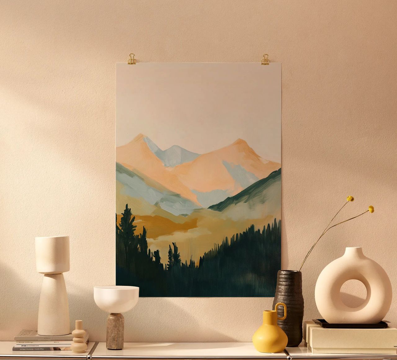 mountains forest beige nature minimalist poster by Euphoria Theresa