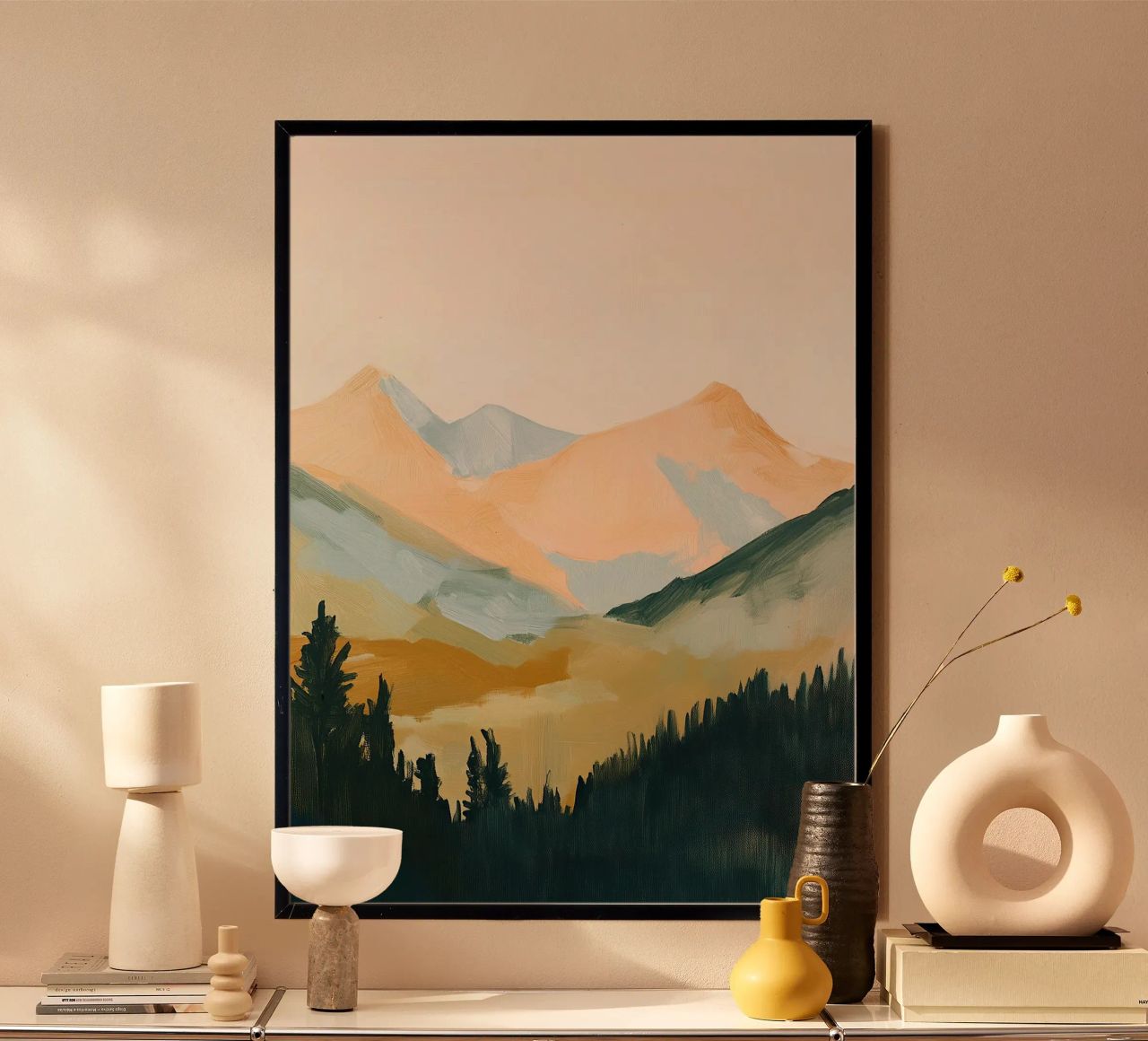 mountains forest beige nature minimalist poster by Euphoria Theresa
