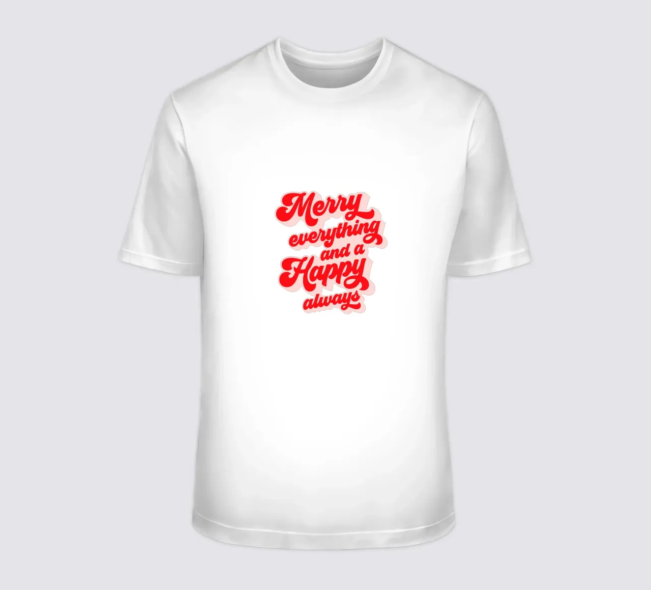 Retro Holiday Greetings 'MERRY EVERYTHING' Red on White t-shirt da Dominique Vari Words