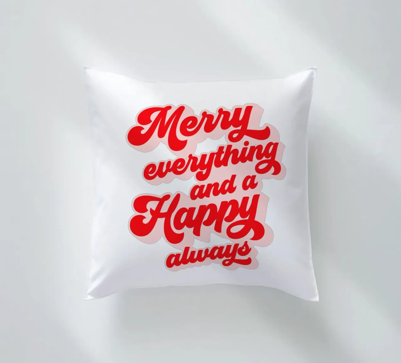 Retro Holiday Greetings 'MERRY EVERYTHING' Red on White cuscino da Dominique Vari Words
