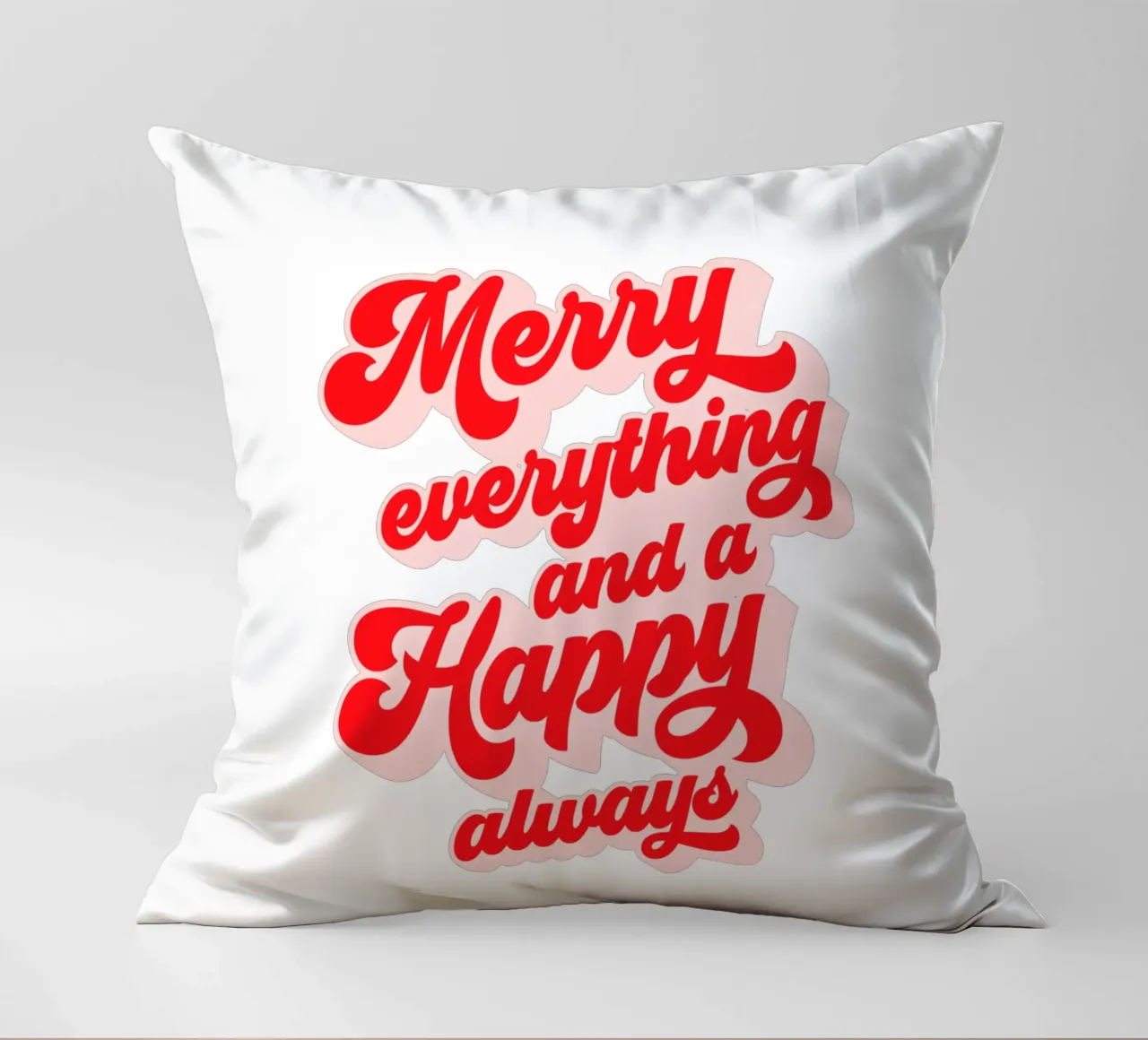 Retro Holiday Greetings 'MERRY EVERYTHING' Red on White cuscino da Dominique Vari Words
