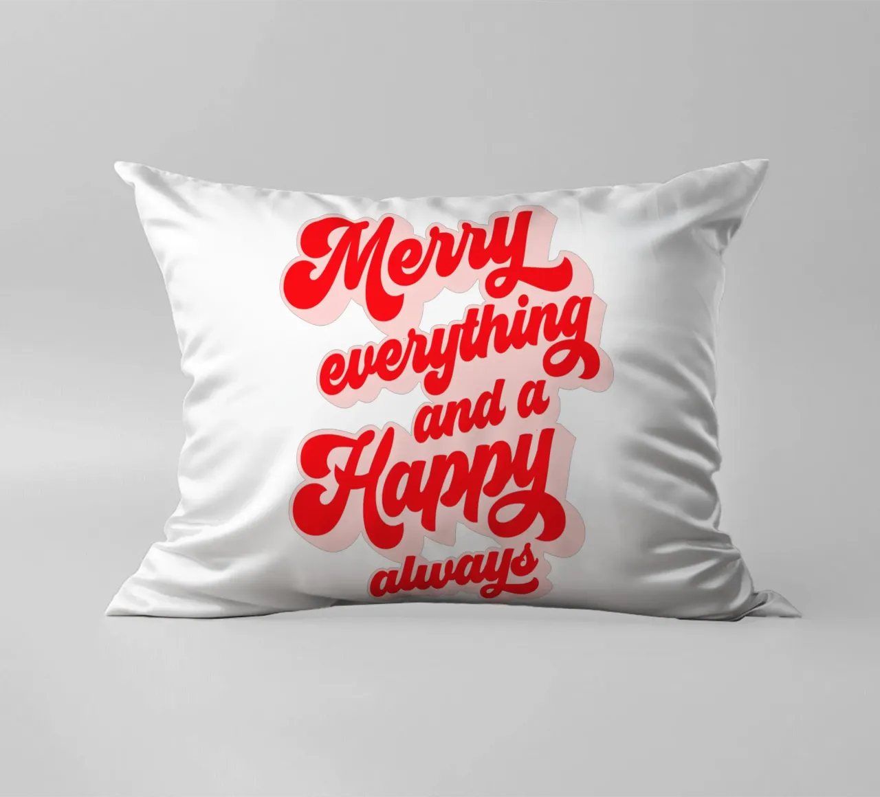 Retro Holiday Greetings 'MERRY EVERYTHING' Red on White cuscino da Dominique Vari Words