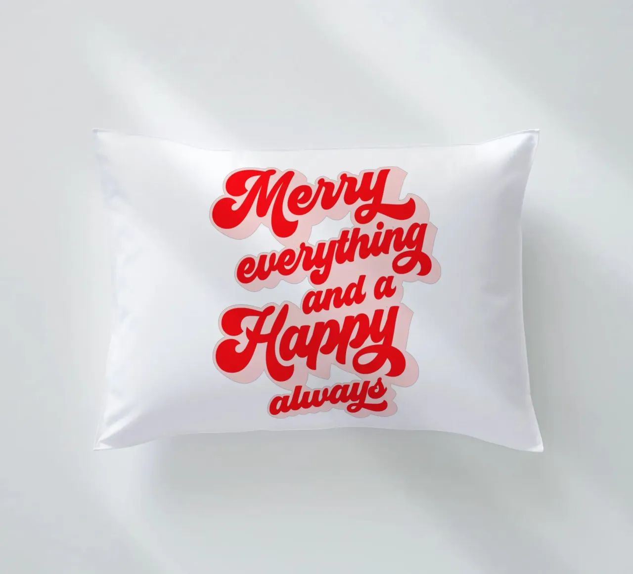 Retro Holiday Greetings 'MERRY EVERYTHING' Red on White cuscino da Dominique Vari Words