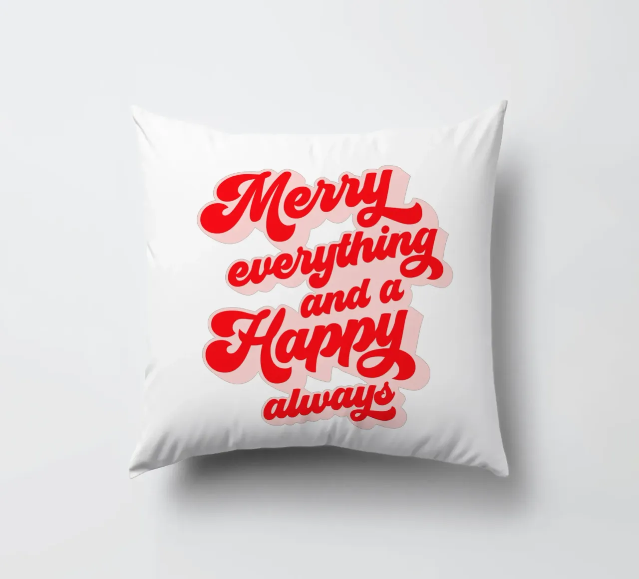 Retro Holiday Greetings 'MERRY EVERYTHING' Red on White cuscino da Dominique Vari Words