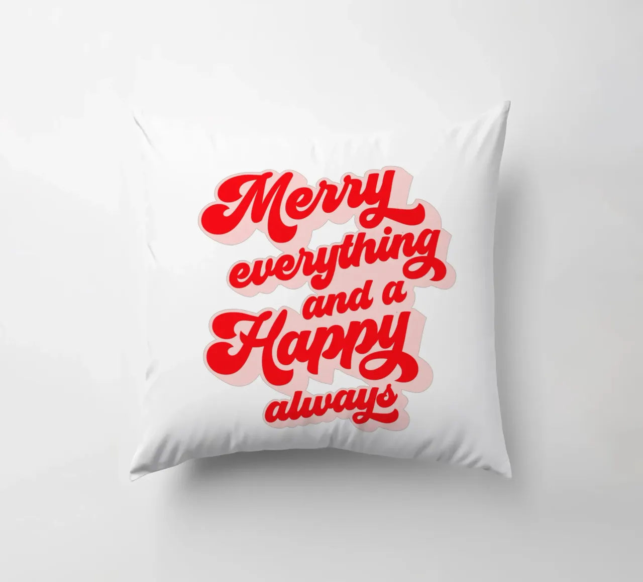 Retro Holiday Greetings 'MERRY EVERYTHING' Red on White cuscino da Dominique Vari Words