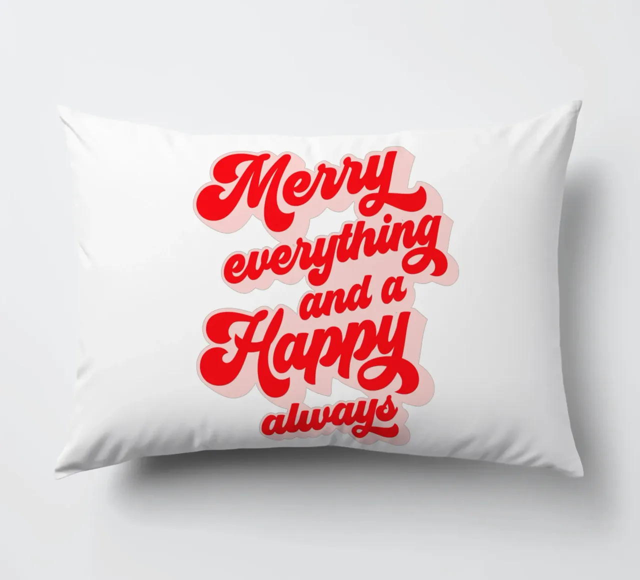 Retro Holiday Greetings 'MERRY EVERYTHING' Red on White cuscino da Dominique Vari Words