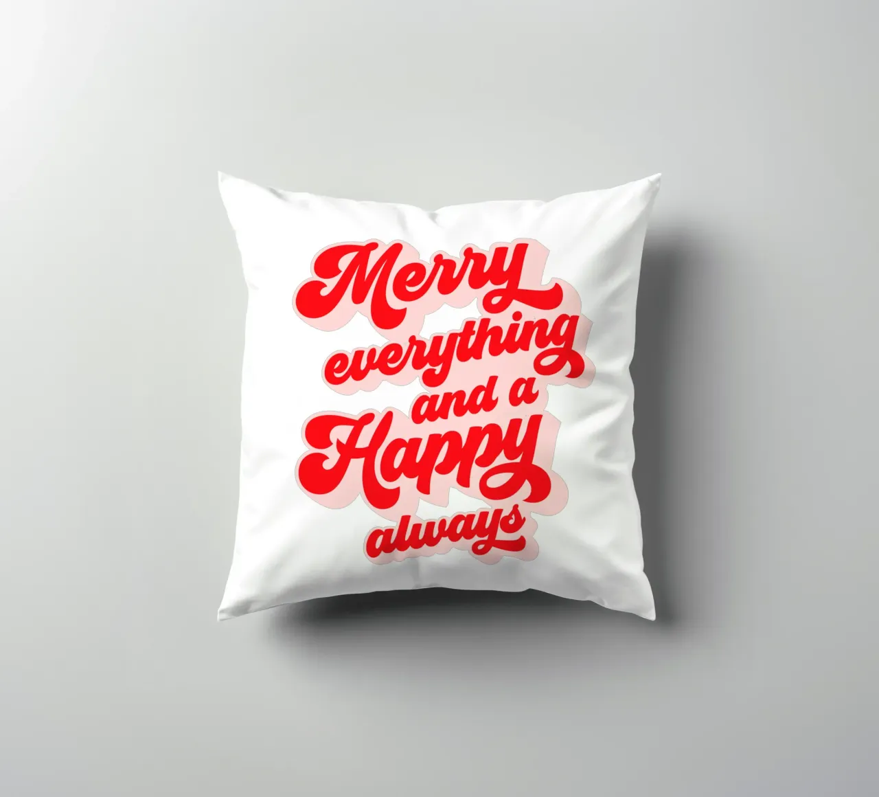 Retro Holiday Greetings 'MERRY EVERYTHING' Red on White cuscino da Dominique Vari Words