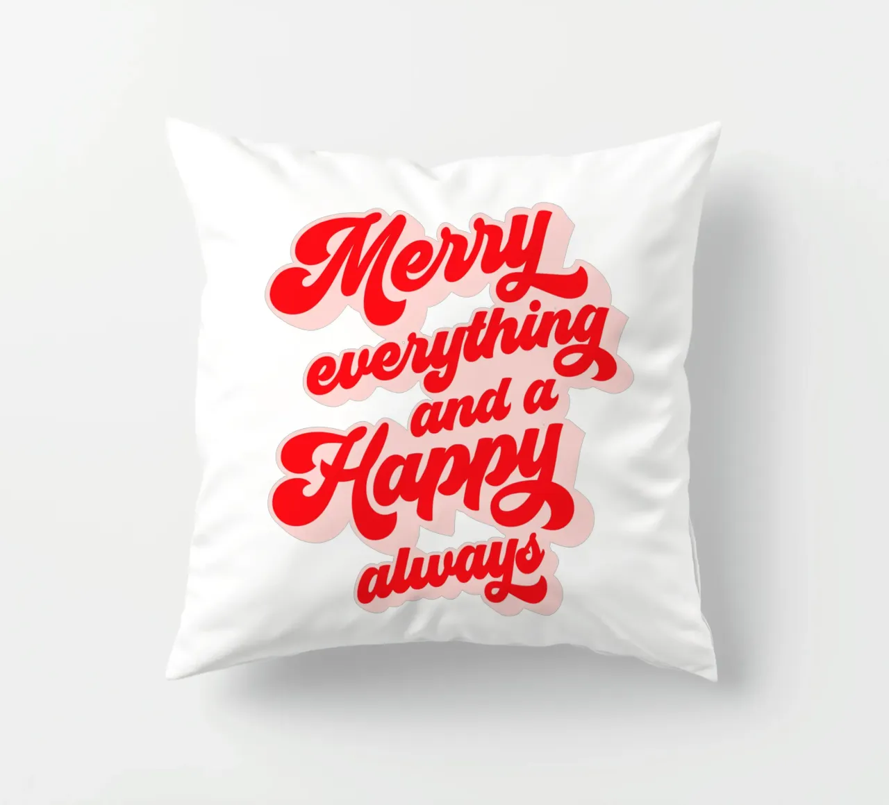 Retro Holiday Greetings 'MERRY EVERYTHING' Red on White cuscino da Dominique Vari Words