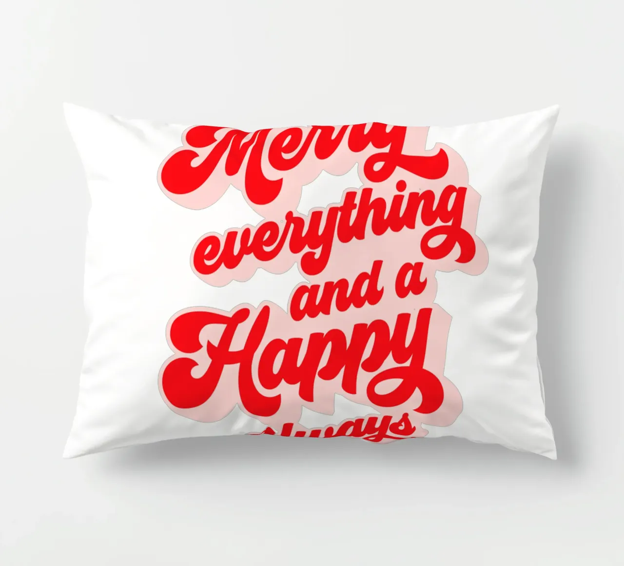 Retro Holiday Greetings 'MERRY EVERYTHING' Red on White cuscino da Dominique Vari Words