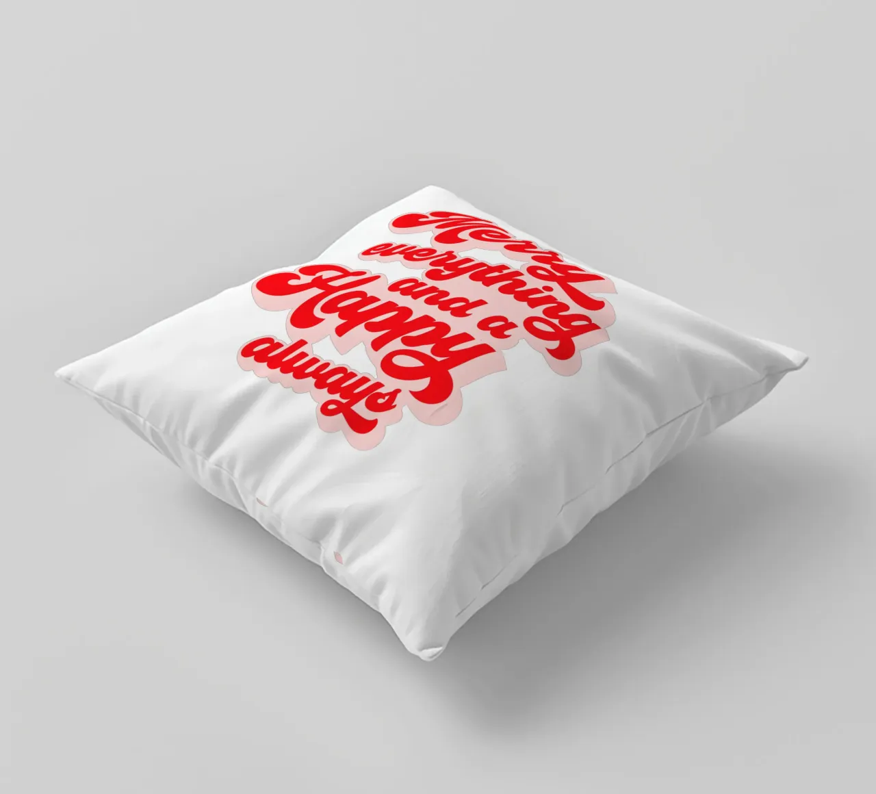 Retro Holiday Greetings 'MERRY EVERYTHING' Red on White cuscino da Dominique Vari Words