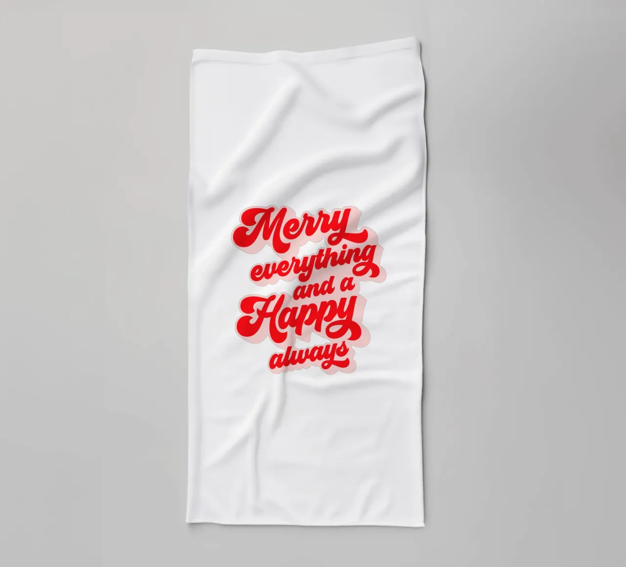 Retro Holiday Greetings 'MERRY EVERYTHING' Red on White asciugamano da bagno da Dominique Vari Words