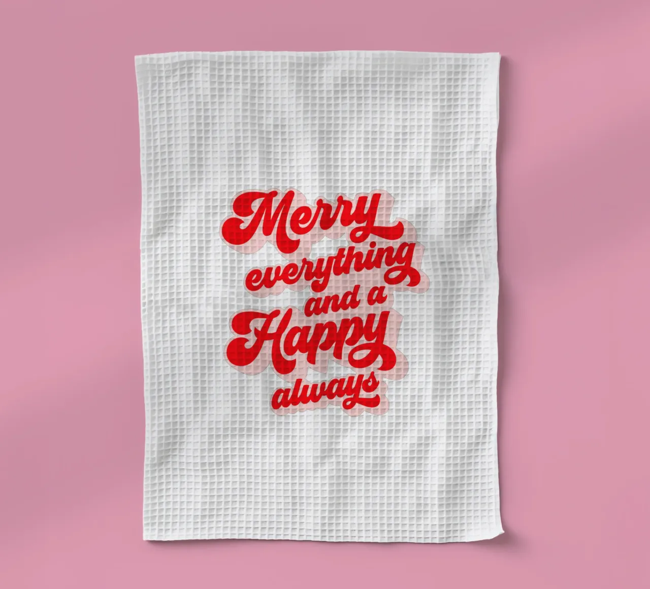 Retro Holiday Greetings 'MERRY EVERYTHING' Red on White canovaccio da cucina da Dominique Vari Words