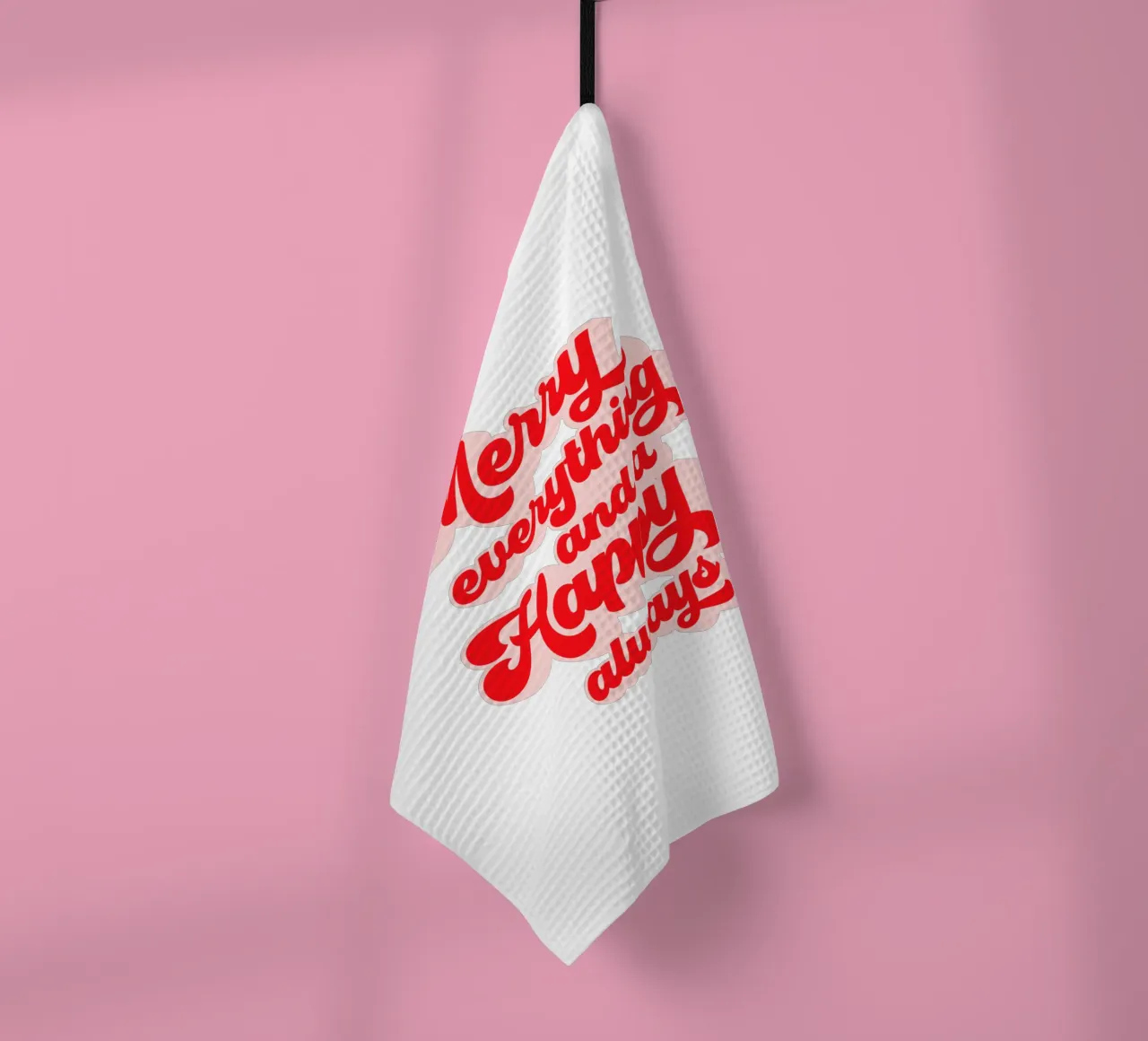 Retro Holiday Greetings 'MERRY EVERYTHING' Red on White canovaccio da cucina da Dominique Vari Words