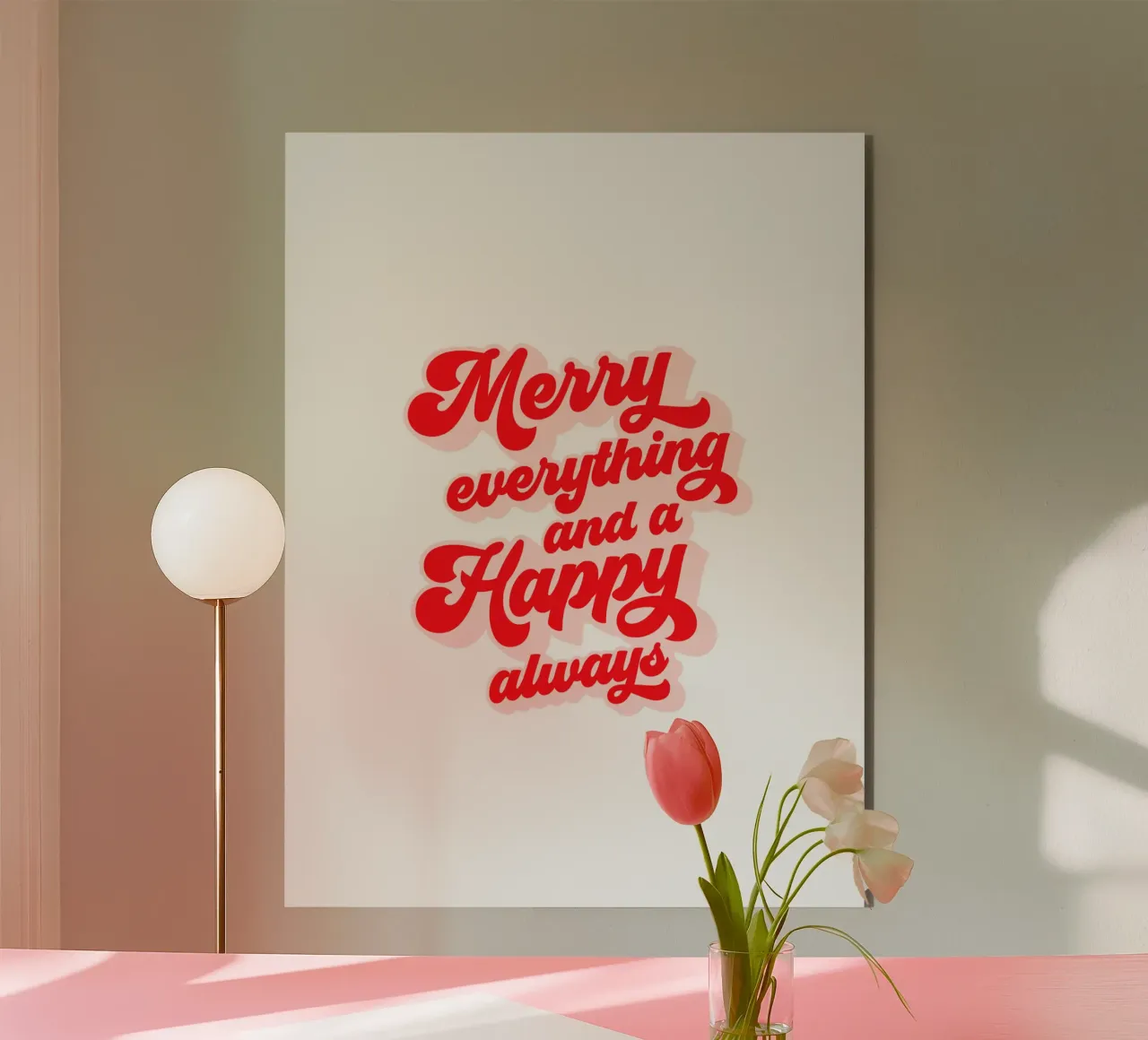 Retro Holiday Greetings 'MERRY EVERYTHING' Red on White alluminio dibond da Dominique Vari Words