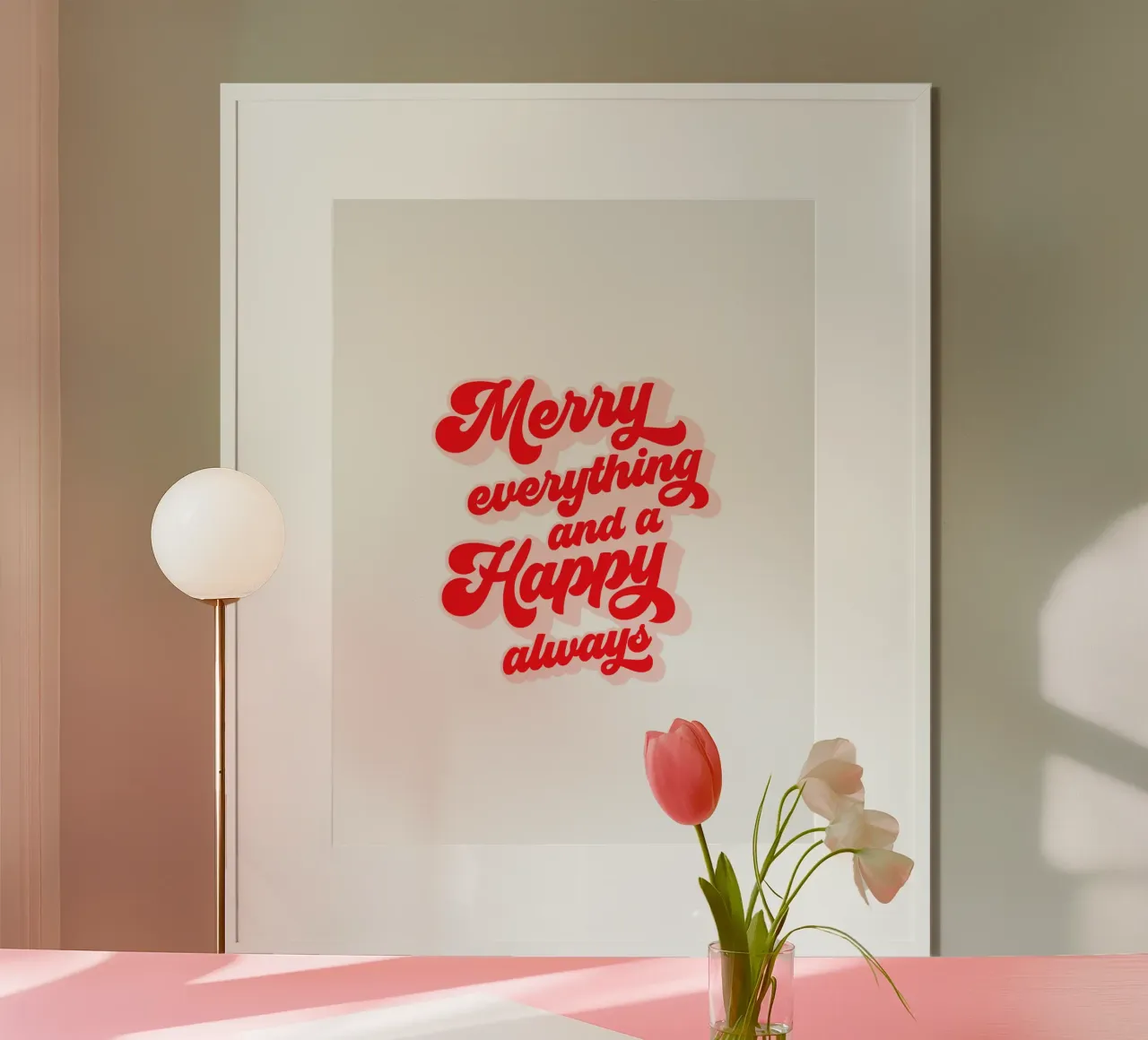Retro Holiday Greetings 'MERRY EVERYTHING' Red on White carta hahnemühle da Dominique Vari Words