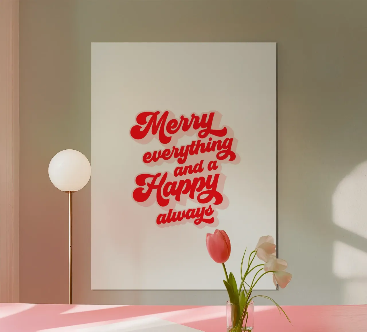Retro Holiday Greetings 'MERRY EVERYTHING' Red on White carta hahnemühle da Dominique Vari Words