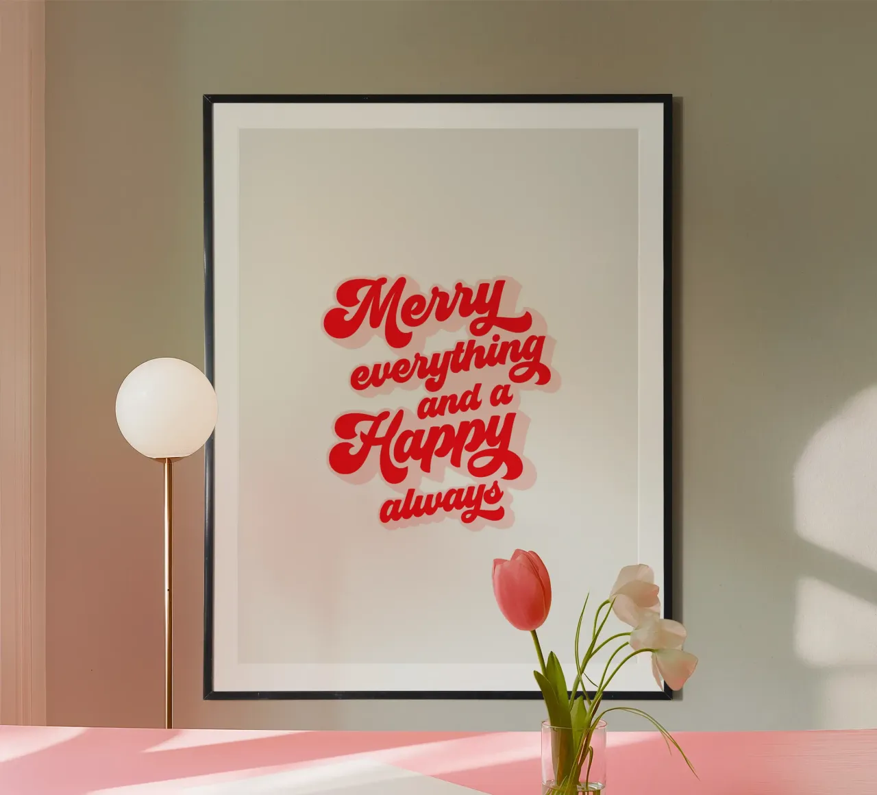 Retro Holiday Greetings 'MERRY EVERYTHING' Red on White carta hahnemühle da Dominique Vari Words