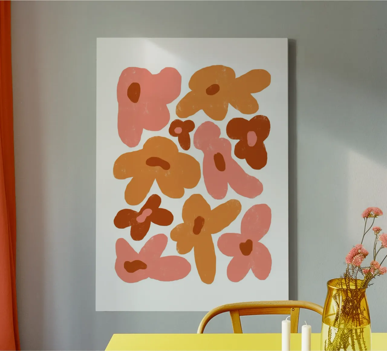 Florale Botanische Kunstdruk, Heldere Abstracte Bloem canvas met Baklijst van pdigitalprints