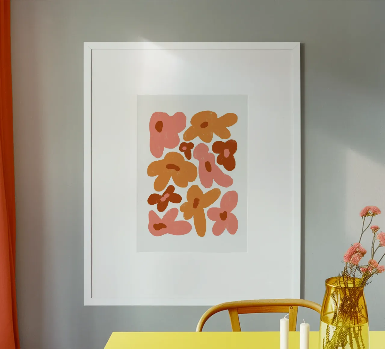 Florale Botanische Kunstdruk, Heldere Abstracte Bloem poster met houten frame van pdigitalprints