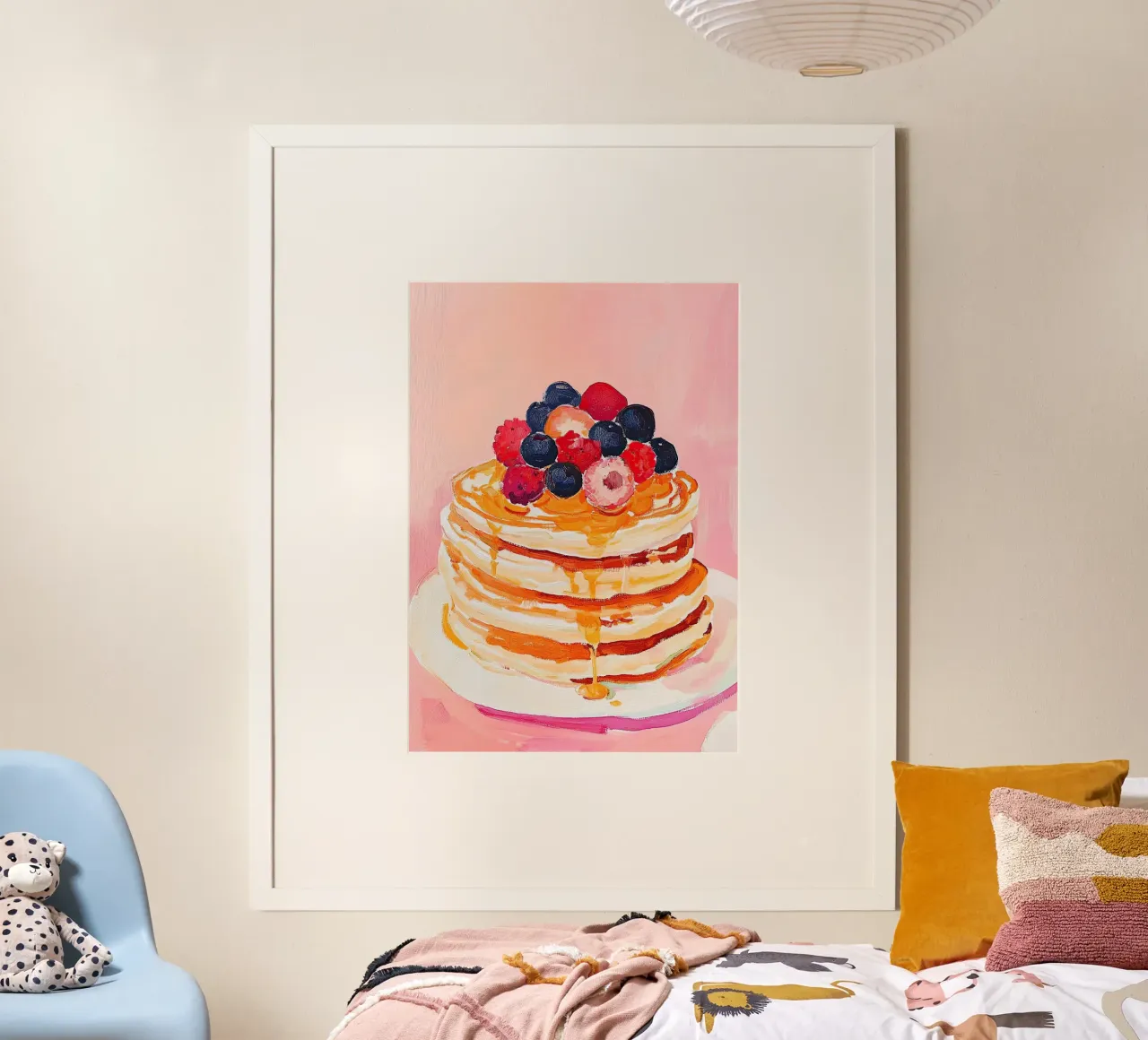 Pancake Frutti di bosco Cucina Preppy Rosa poster con telaio in legno da Euphoria Theresa