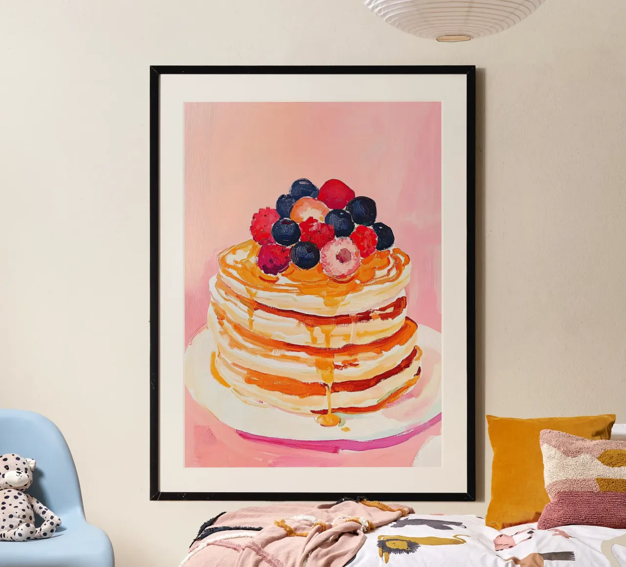Pancake Frutti di bosco Cucina Preppy Rosa poster con telaio in legno da Euphoria Theresa