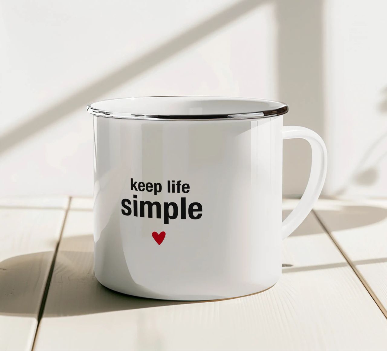 keep life simple tazza in smalto da Meridian Design