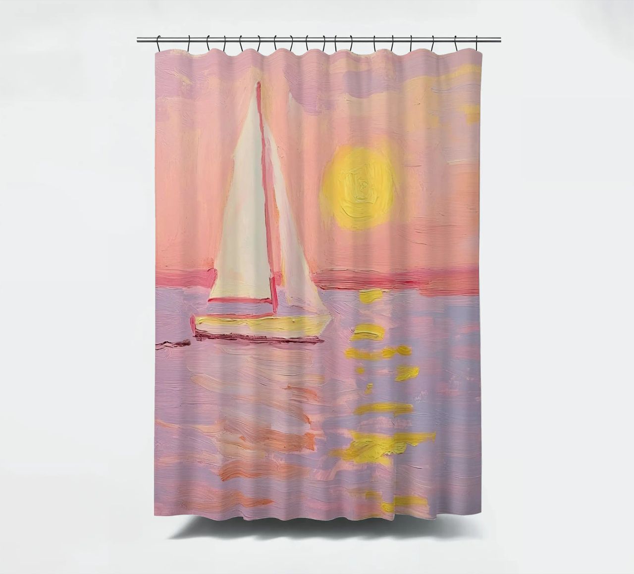 zeilboot zee oceaan boot zeilen pastel zonsondergang douchegordijn van Euphoria Theresa